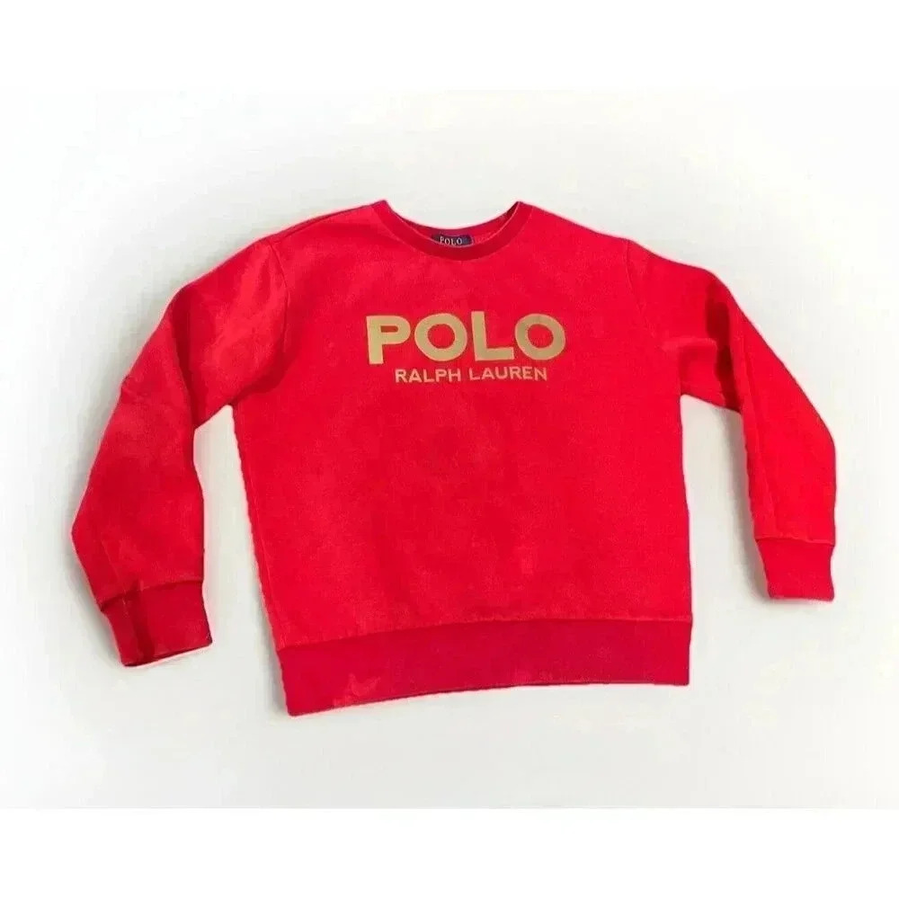 Polo Ralph Lauren Boys Red Gold Pull Over Crewneck Sweater Medium 10/12